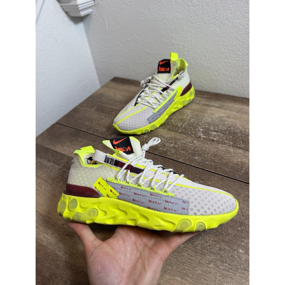 Nike ISPA React Shoes Mens Size 8.5 White Volt Burgundy Running CT2692-002